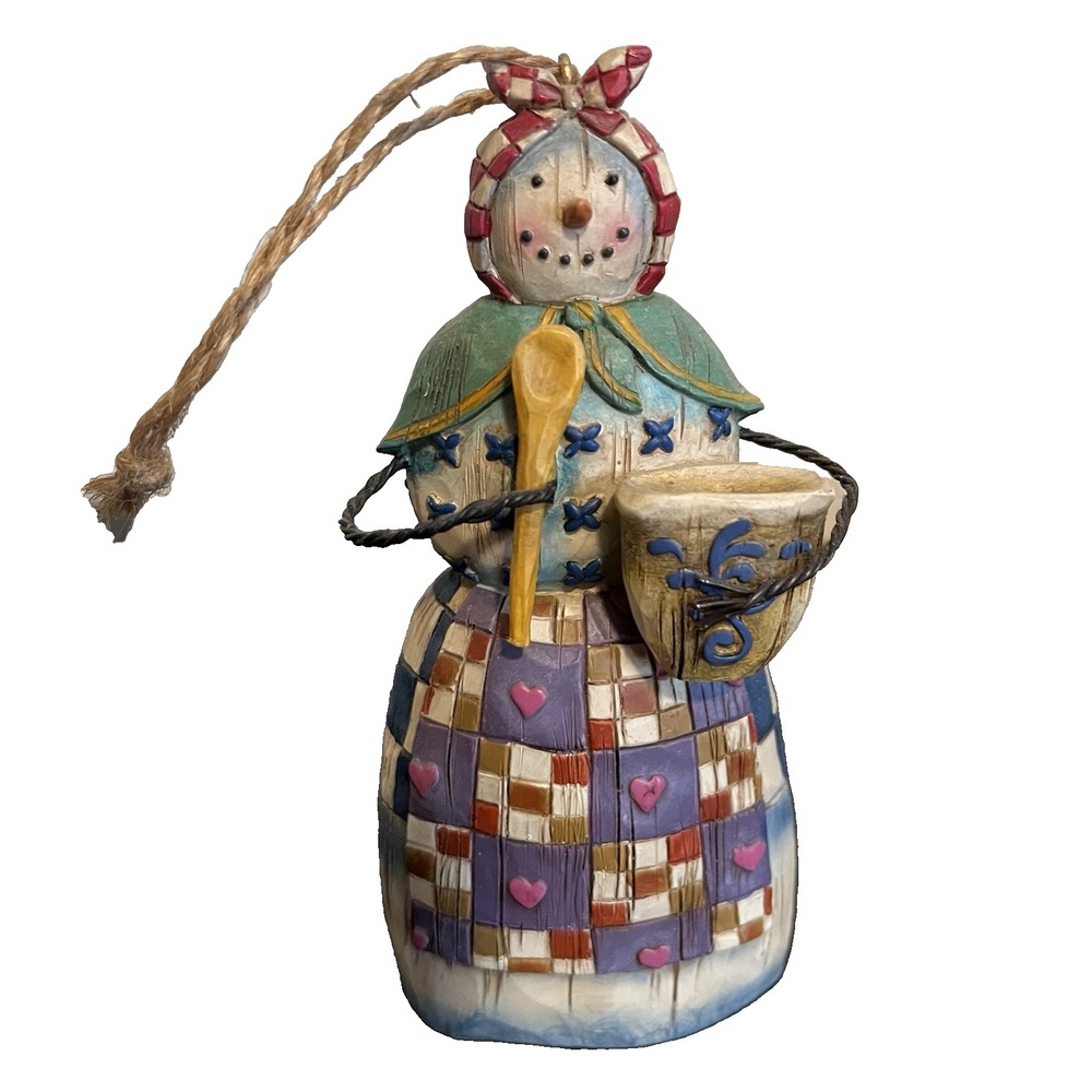 VTG Jim Shore Hartwood Creek Ornament Snow Lady Bowl Spoon Patchwork Skirt 2003